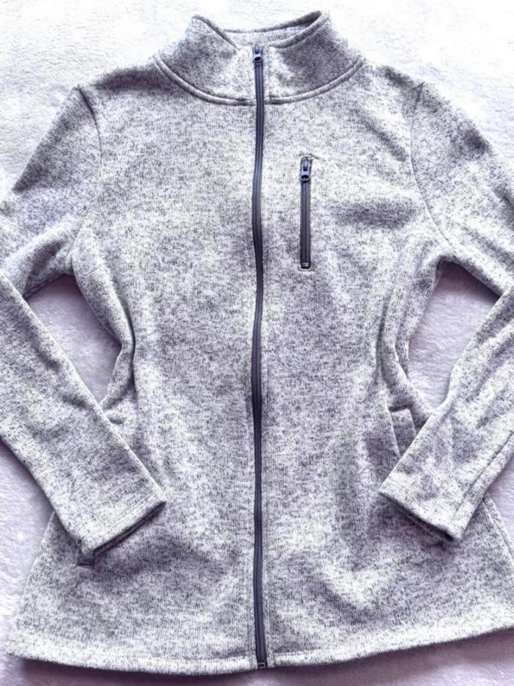 Dip Heather Gray Knit Sweater with Green Logo Tag